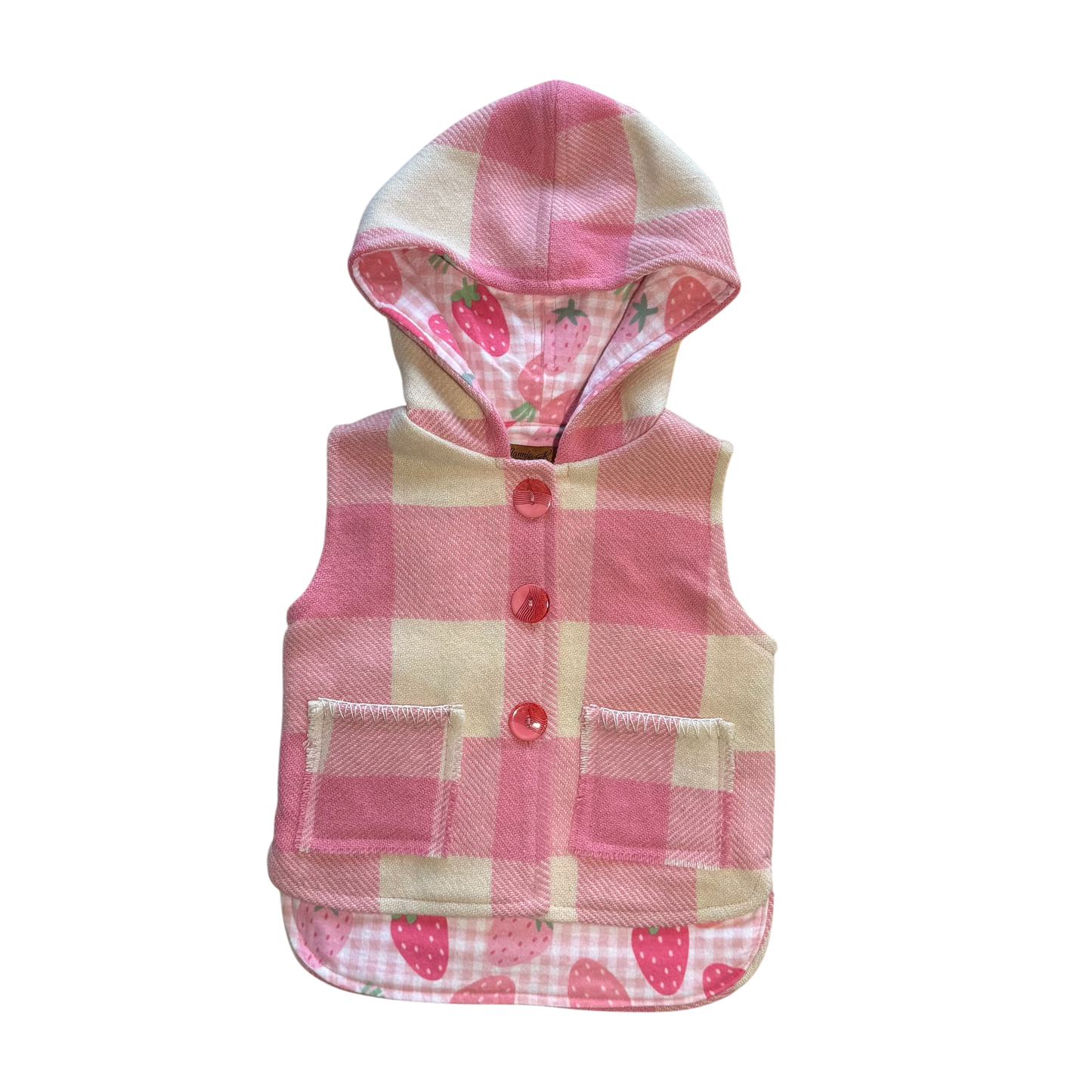 Woollen Vest Pink & Cream with Large Strawberries