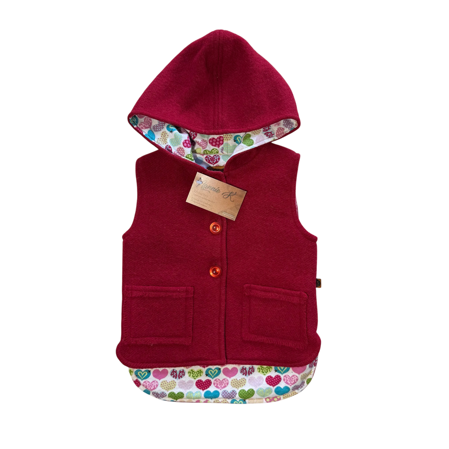 Woollen Vest Red with Colourful Love Hearts