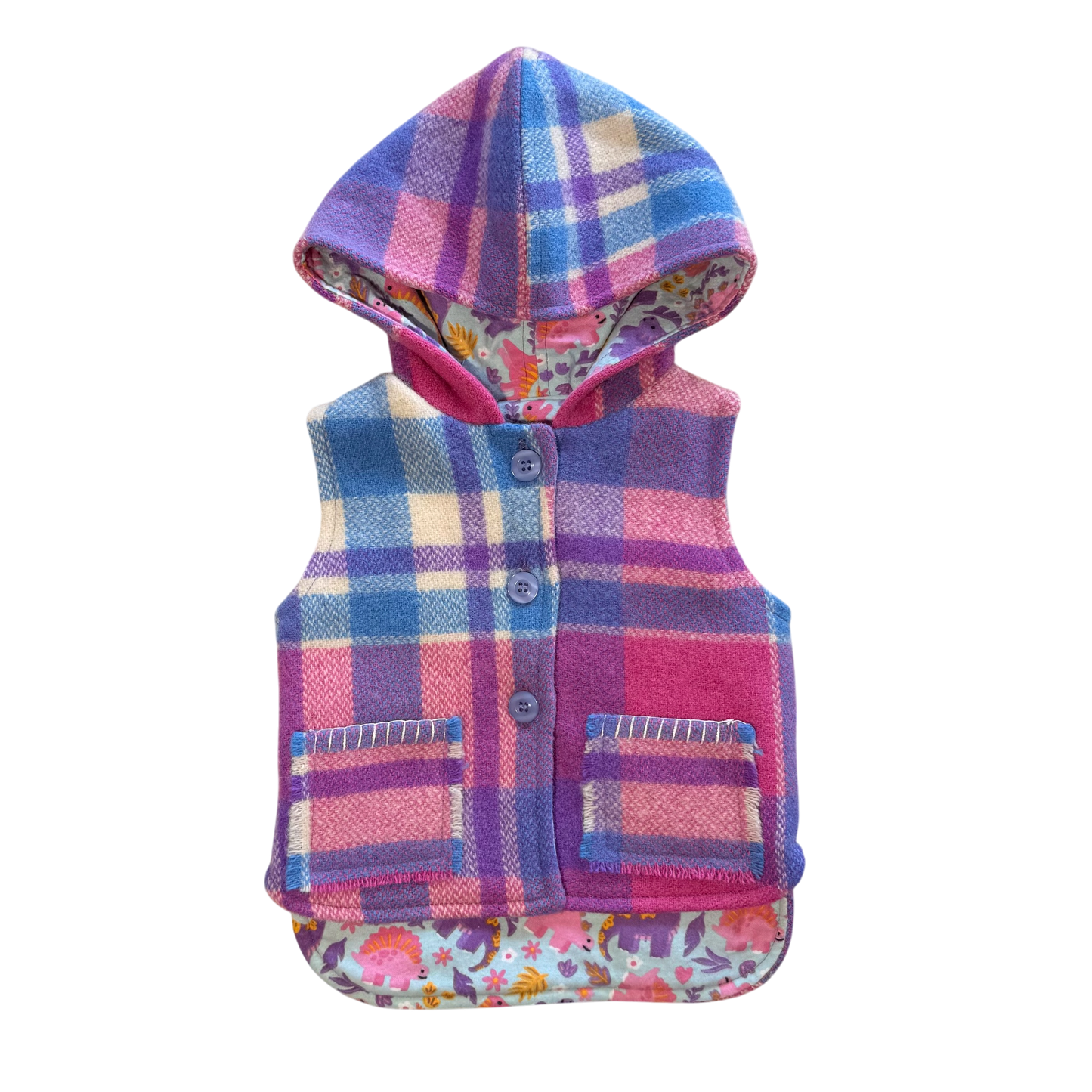 Woollen Vest Pink/Purple/Blue with Dinosaurs