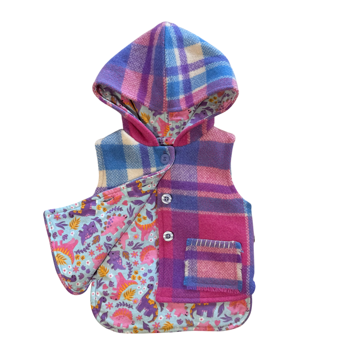 Woollen Vest Pink/Purple/Blue with Dinosaurs
