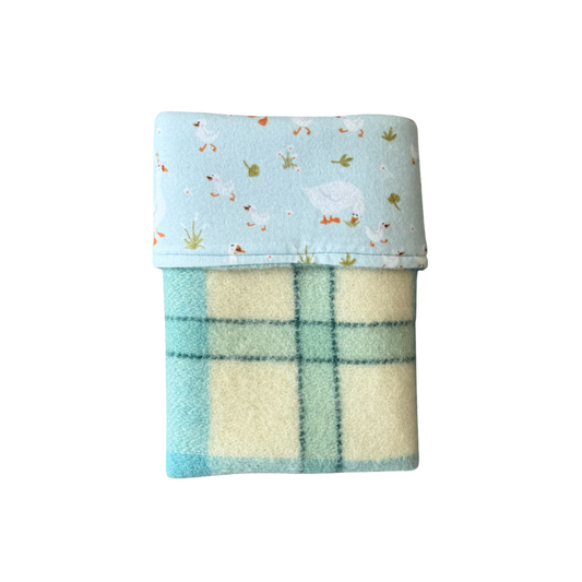 Woollen Blanket Teal & Cream Check with Geese