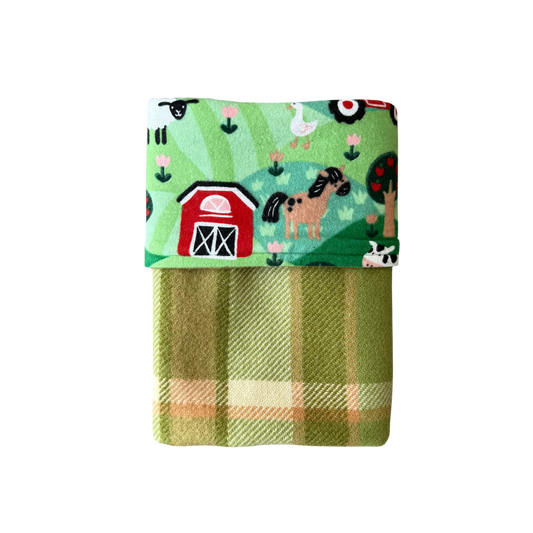 Woollen Blanket Sage & Olive Green Plaid with Farm