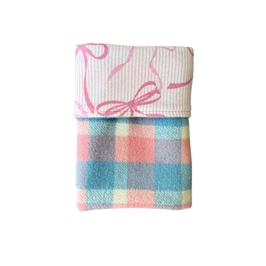 Woollen Blanket Pink, Blue & Cream with Bows