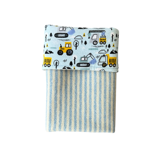 Woollen Blanket Baby Blue & Cream Stripe with Construction