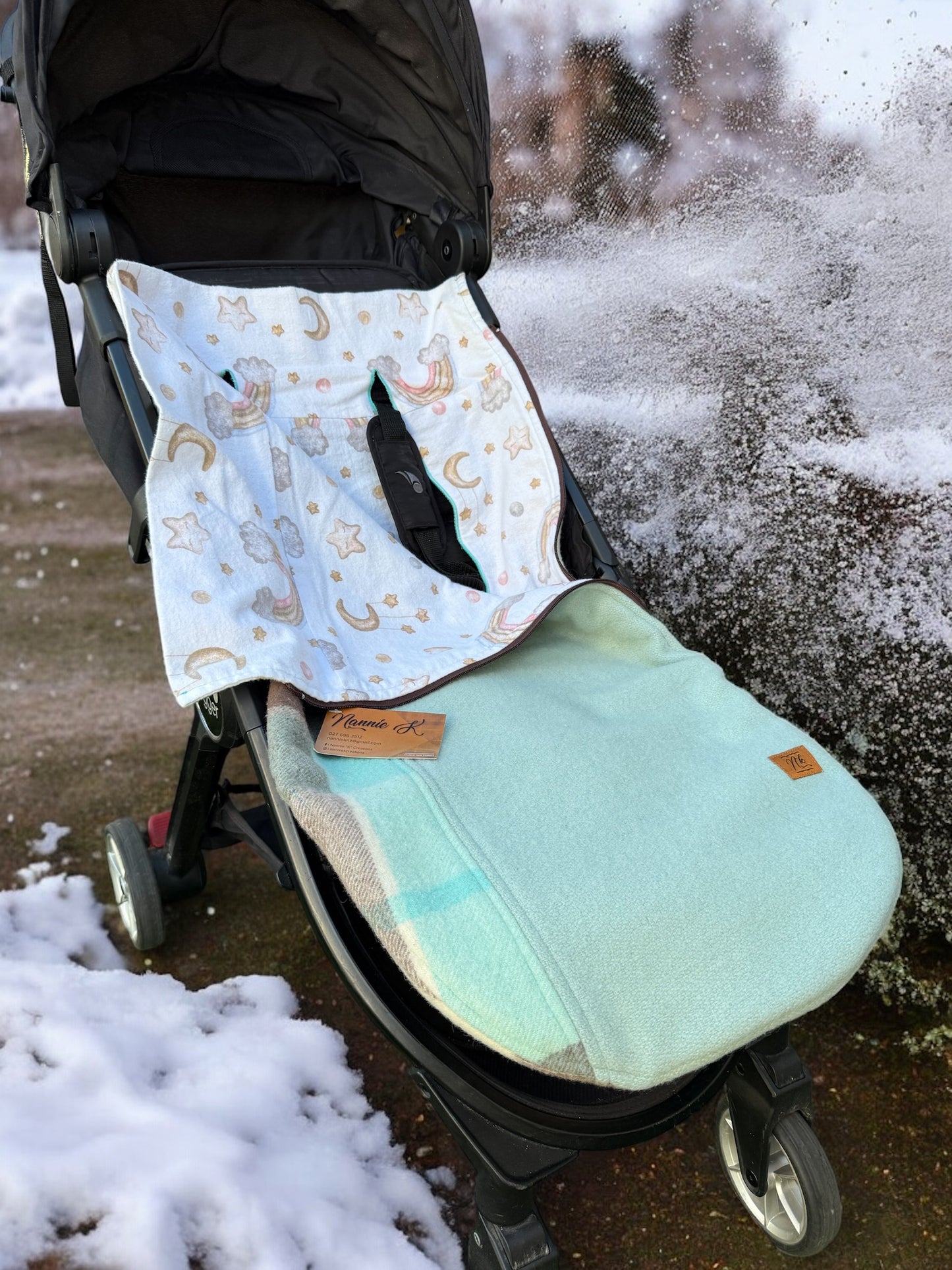 Pram Bag Duck Egg with Rainbows, Stars & Moons