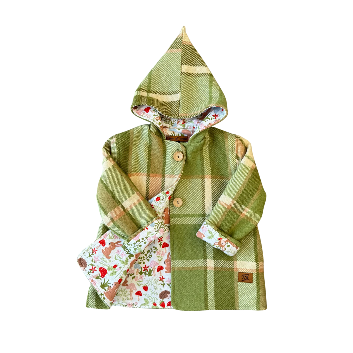 Woollen Maggie Coat Green, Tan & Cream with Forest Animals