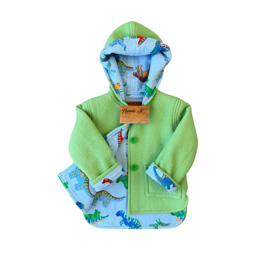 Woollen Jacket Lime Green with Blue Dino
