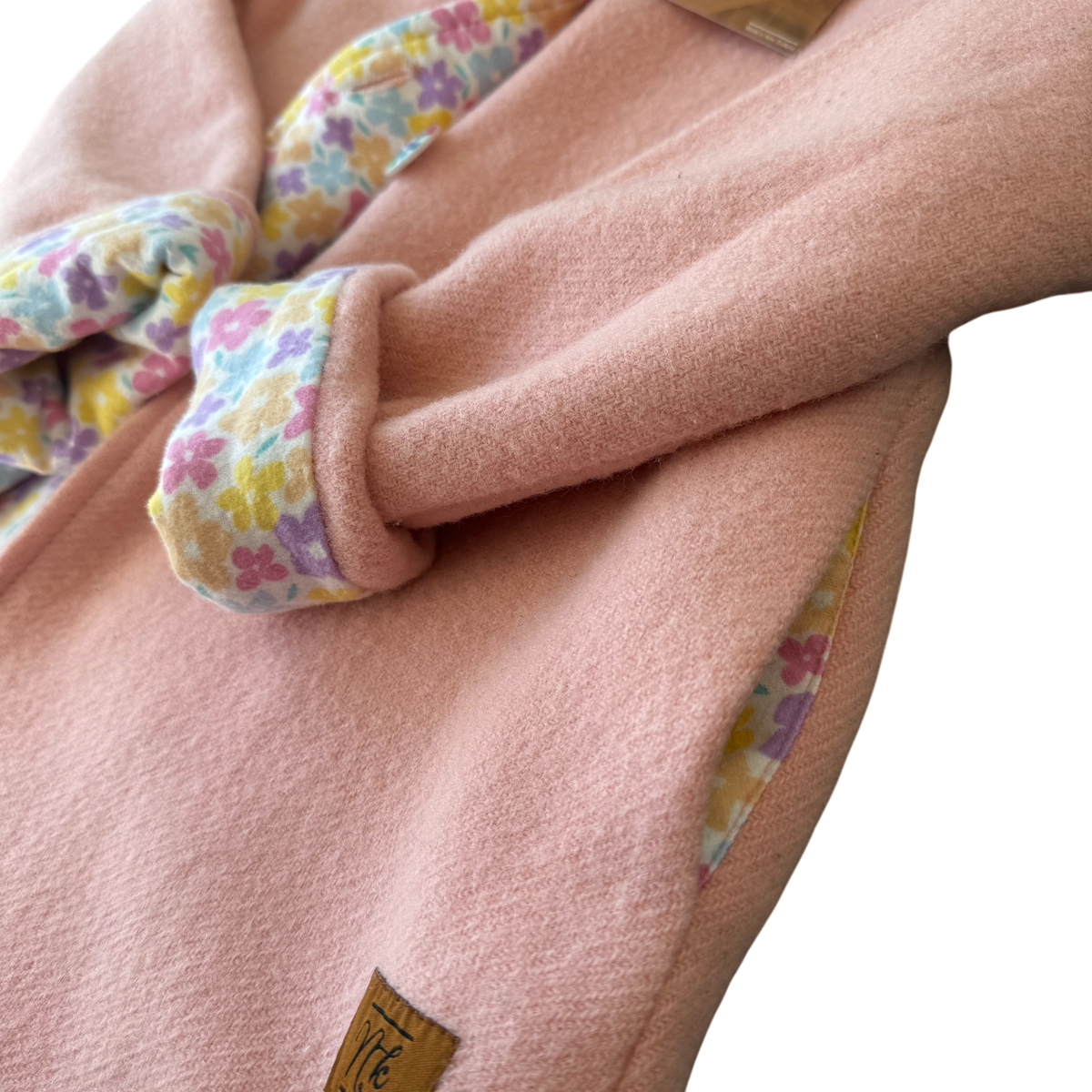 Woollen Maggie Coat Plain Pink with Pretty Flowers