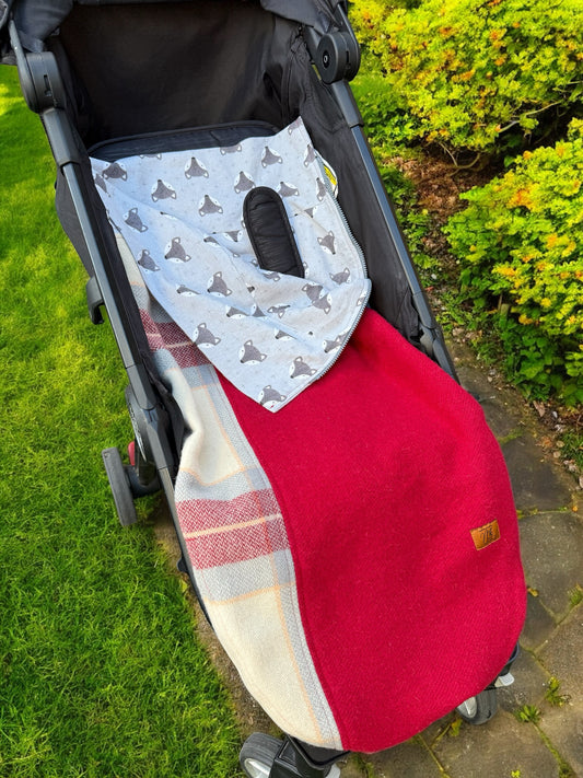 Pram Bag Red with Grey Foxes