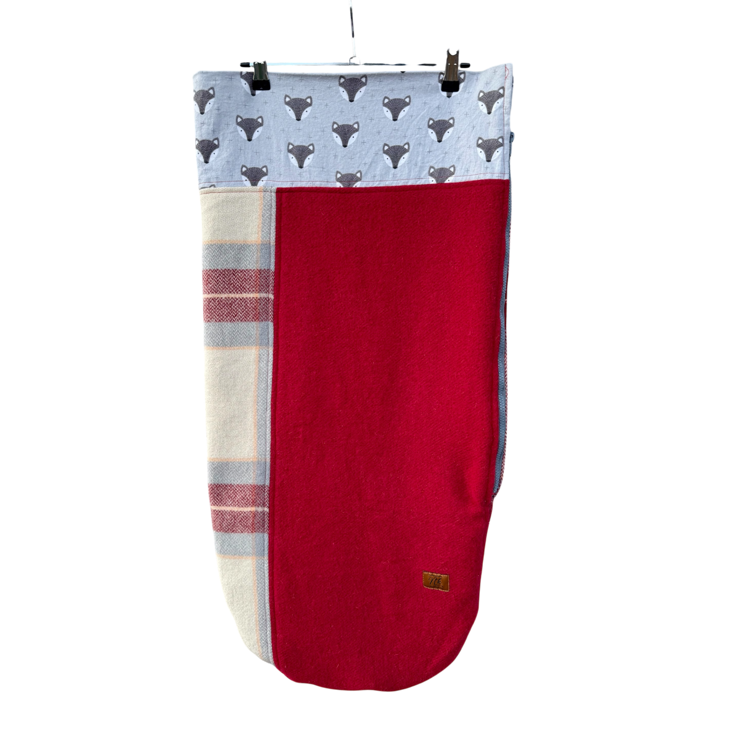 Pram Bag Red with Grey Foxes