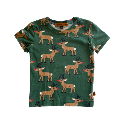 Christmas T-Shirt Forest Green with Rudolf