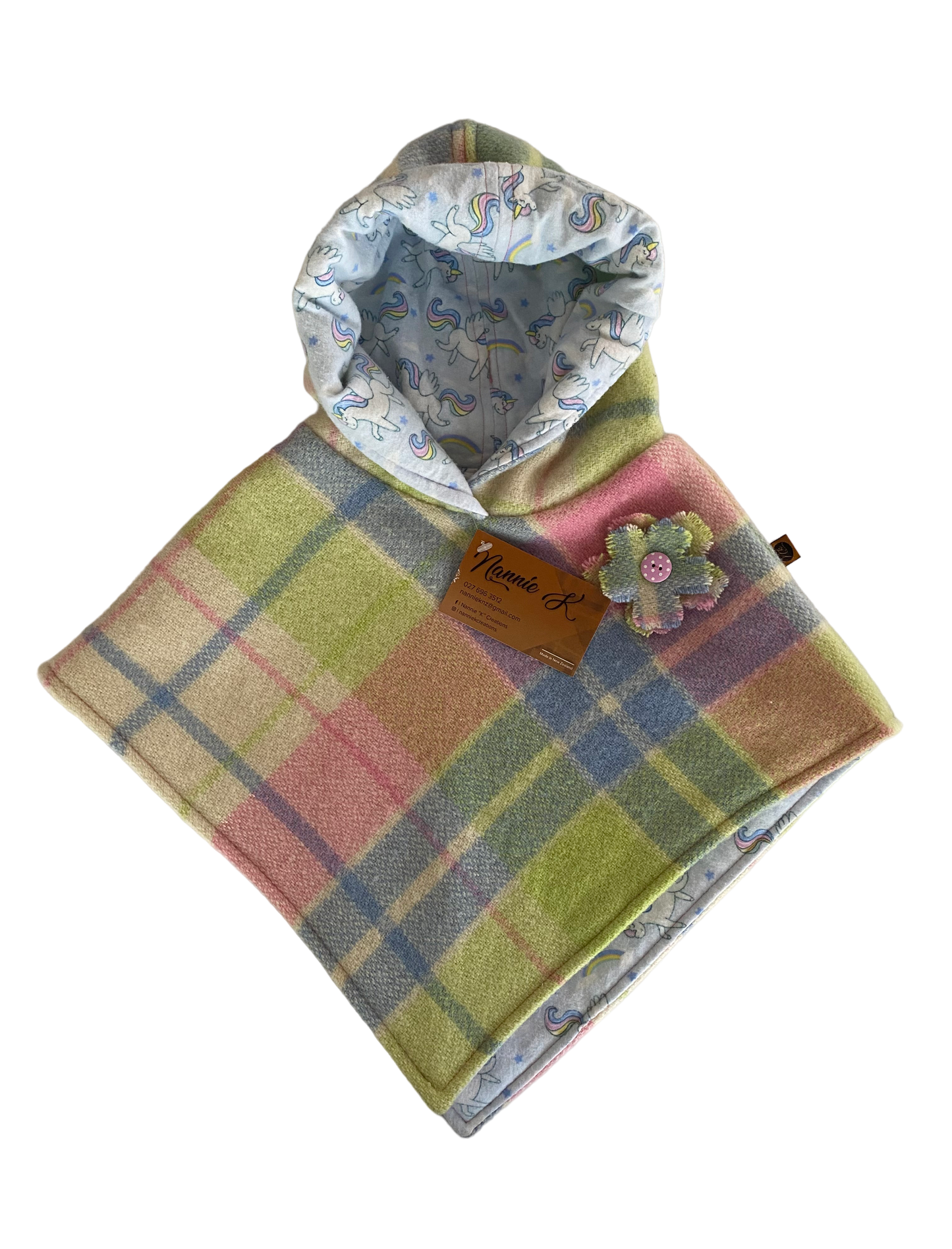 Woollen Poncho Rainbow with Unicorns
